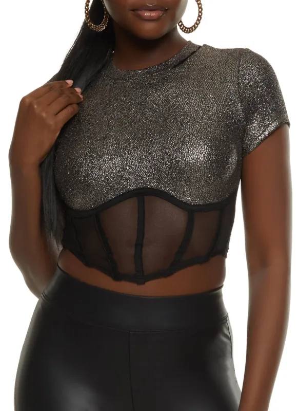 Lurex Mesh Insert Cropped Corset Top sold by Rainbow