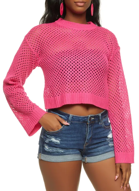 Pointelle Knit Cropped Sweater sold by Rainbow