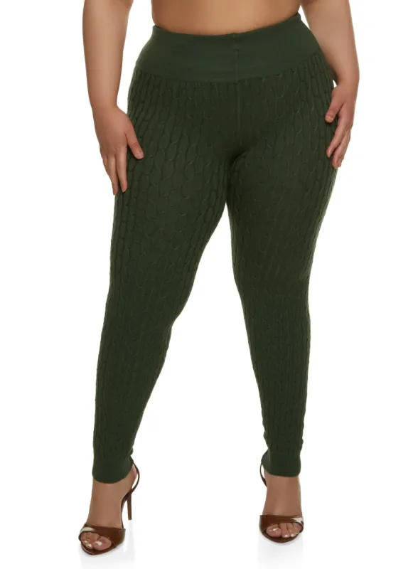 Plus Size Cable Knit High Waisted Leggings sold by Rainbow