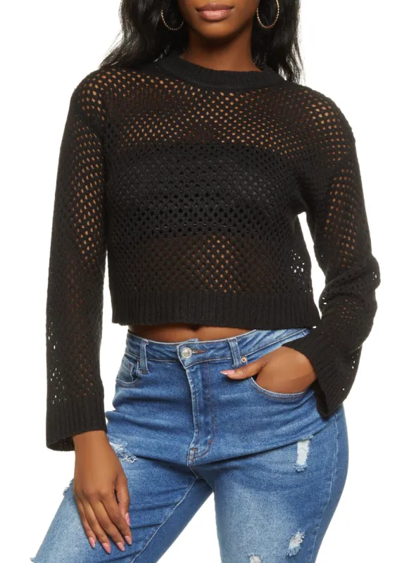 Pointelle Knit Cropped Sweater sold by Rainbow
