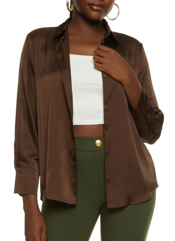 Satin Long Sleeve Button Front Shirt sold by Rainbow