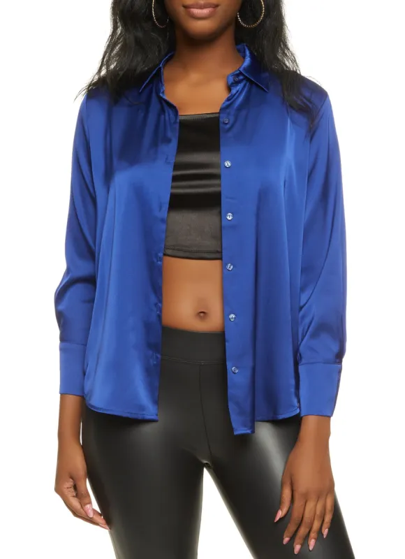 Satin Long Sleeve Button Front Shirt sold by Rainbow