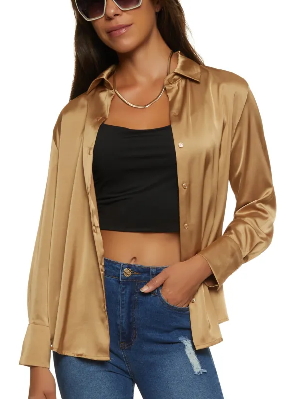 Satin Long Sleeve Button Front Shirt sold by Rainbow