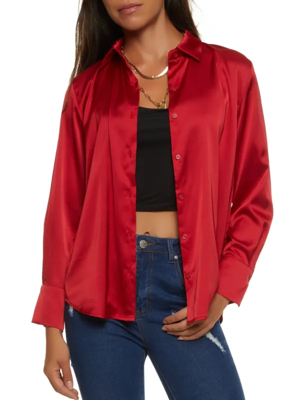 Satin Long Sleeve Button Front Shirt sold by Rainbow