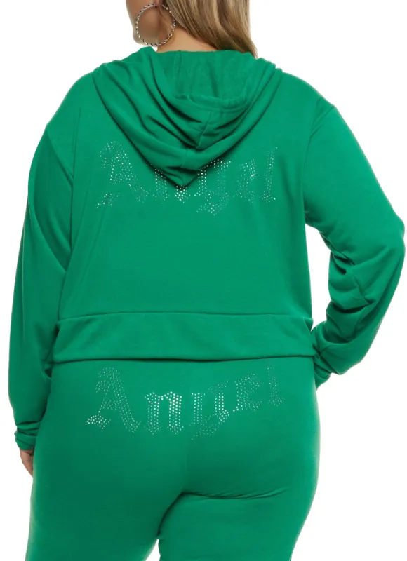 Plus Size Angel Rhinestone Studded Hoodie sold by Rainbow