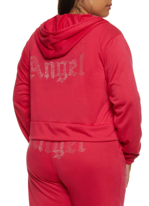 Plus Size Angel Rhinestone Studded Hoodie sold by Rainbow