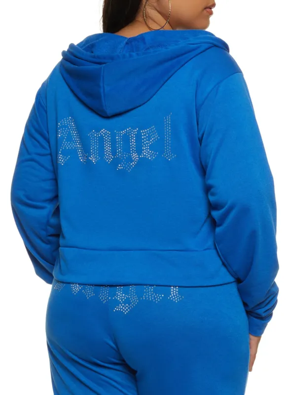 Plus Size Angel Rhinestone Studded Hoodie sold by Rainbow
