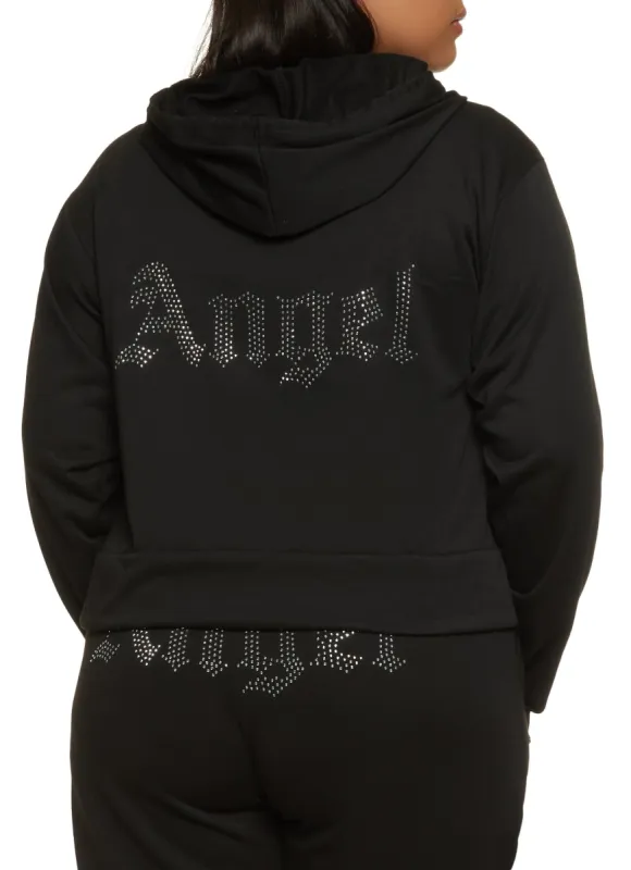 Plus Size Angel Rhinestone Studded Hoodie sold by Rainbow