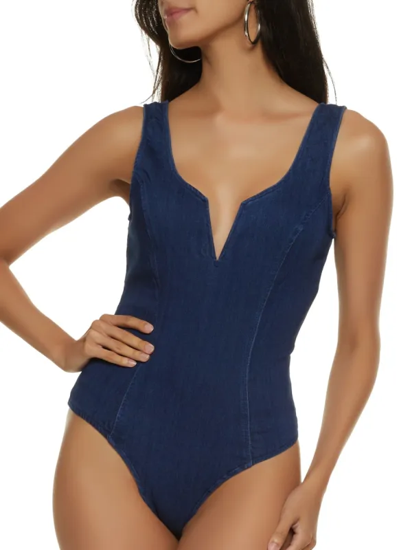 Denim Notch Neck Bodysuit sold by Rainbow