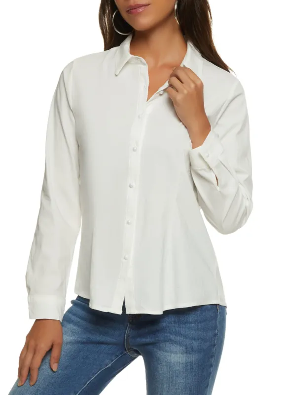 Long Sleeve Faux Pearl Button Front Shirt sold by Rainbow