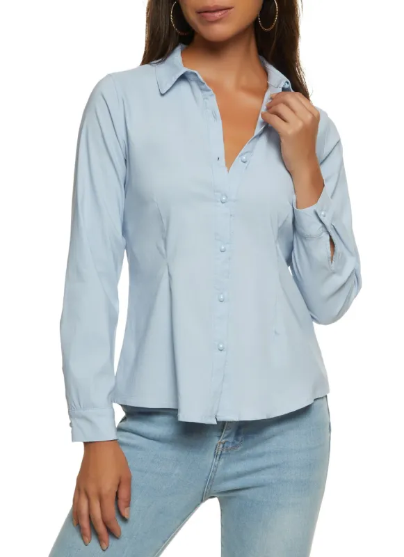Long Sleeve Faux Pearl Button Front Shirt sold by Rainbow
