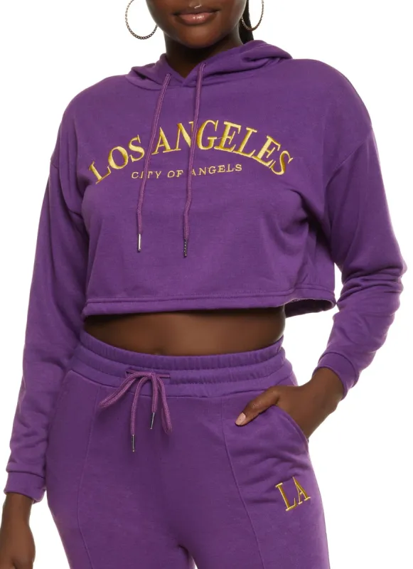 Los Angeles Embroidered Pullover Hoodie sold by Rainbow