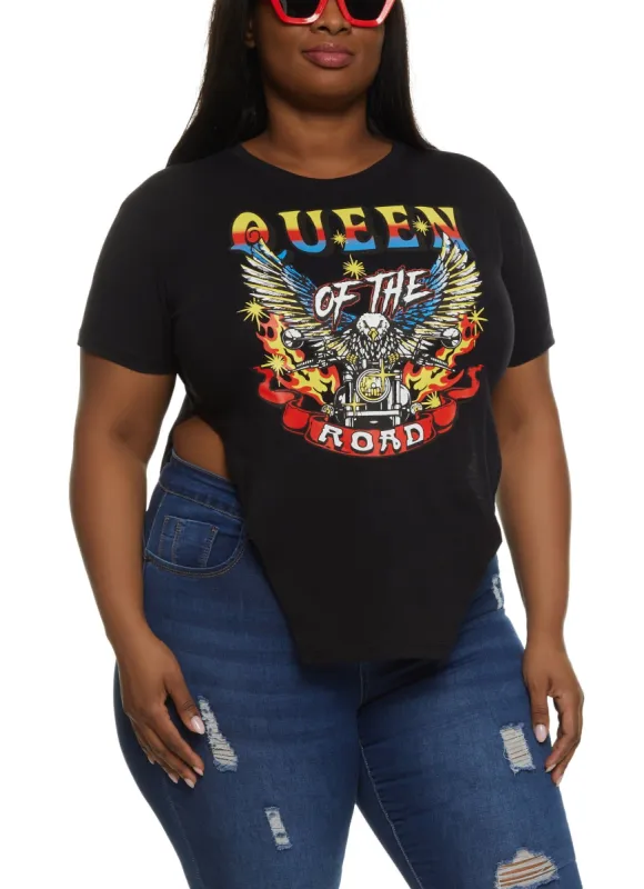 Plus Size Queen of The Road Hanky Hem Graphic Tee sold by Rainbow