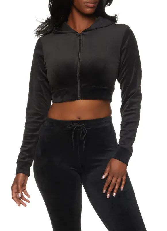Cropped Velour Zip Up Hoodie sold by Rainbow