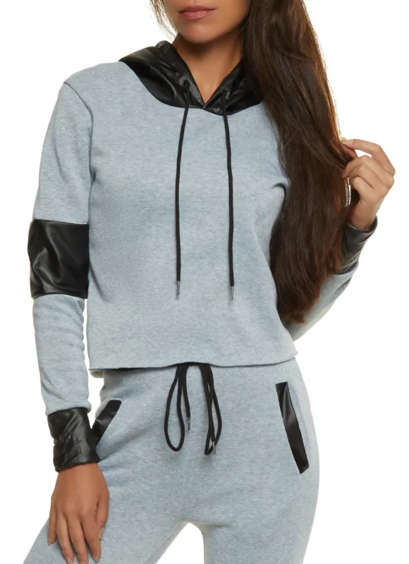 Color Block Faux Leather Detail Hoodie sold by Rainbow