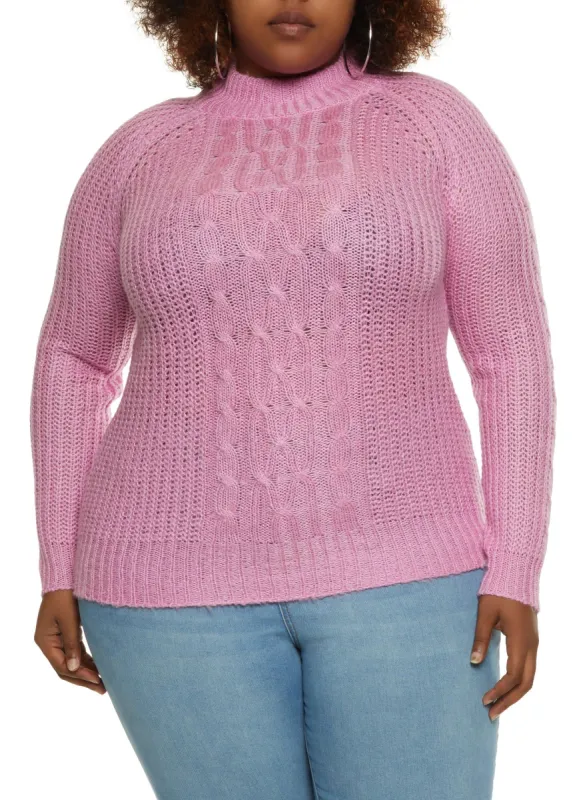 Plus Size Solid Mock Neck Pullover Sweater sold by Rainbow