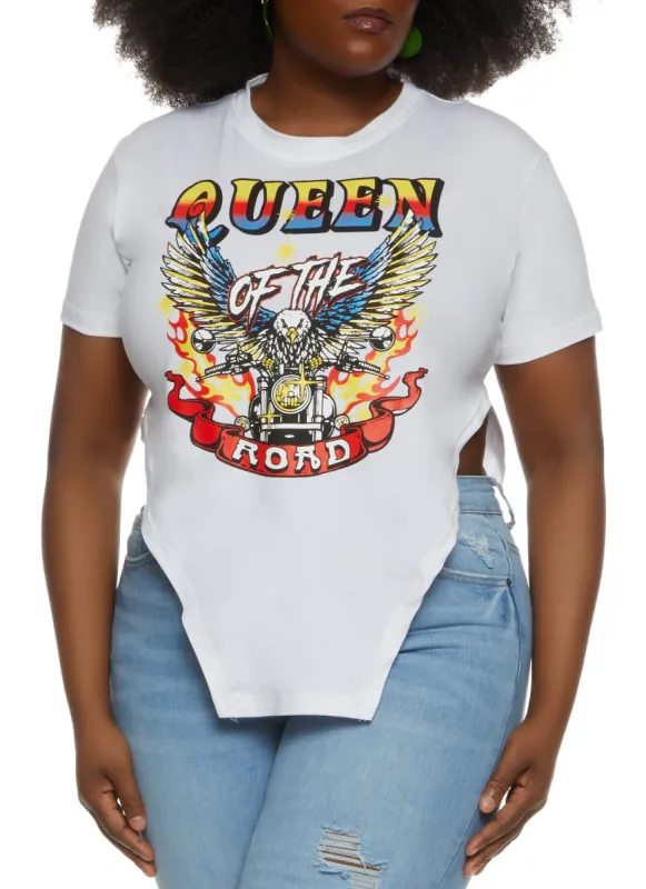 Plus Size Queen of The Road Hanky Hem Graphic Tee sold by Rainbow