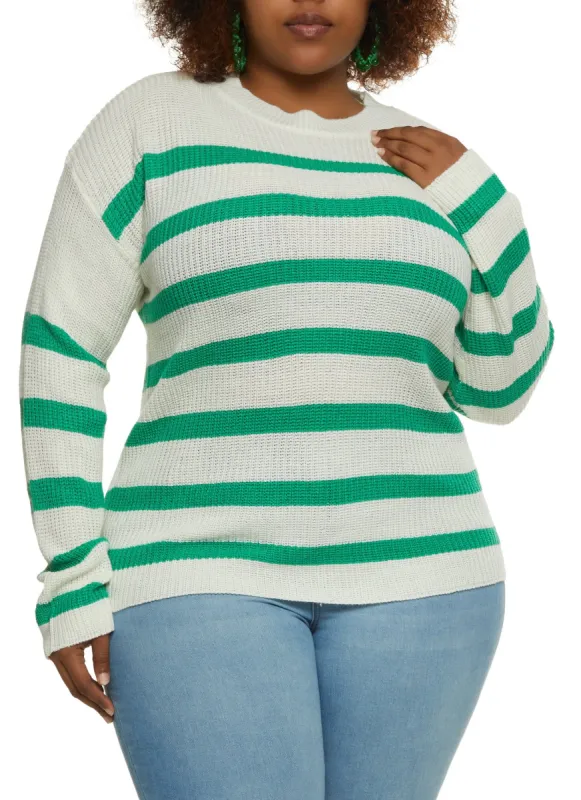 Plus Size Pullover Striped Sweater sold by Rainbow