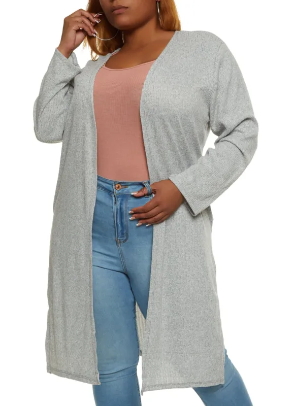 Plus Size Ribbed Knit Marled Side Slit Duster sold by Rainbow