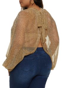 Plus Size Lurex Tie Back Split Hem Top sold by Rainbow