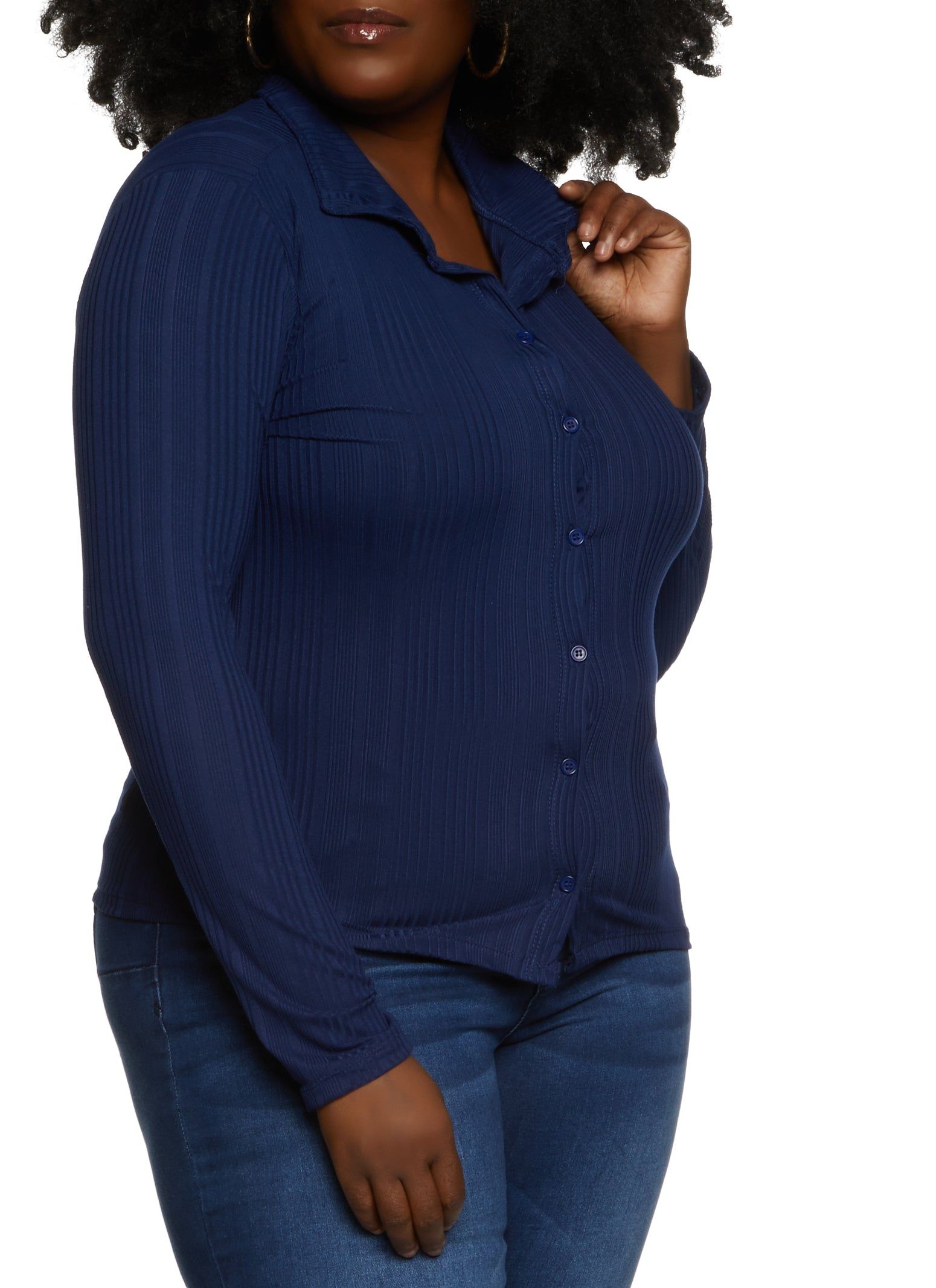 Plus Size Ribbed Button Front Shirt sold by Rainbow