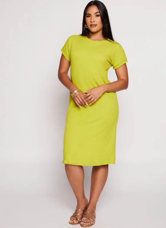 Textured Knit Crew Neck T Shirt Dress sold by Rainbow