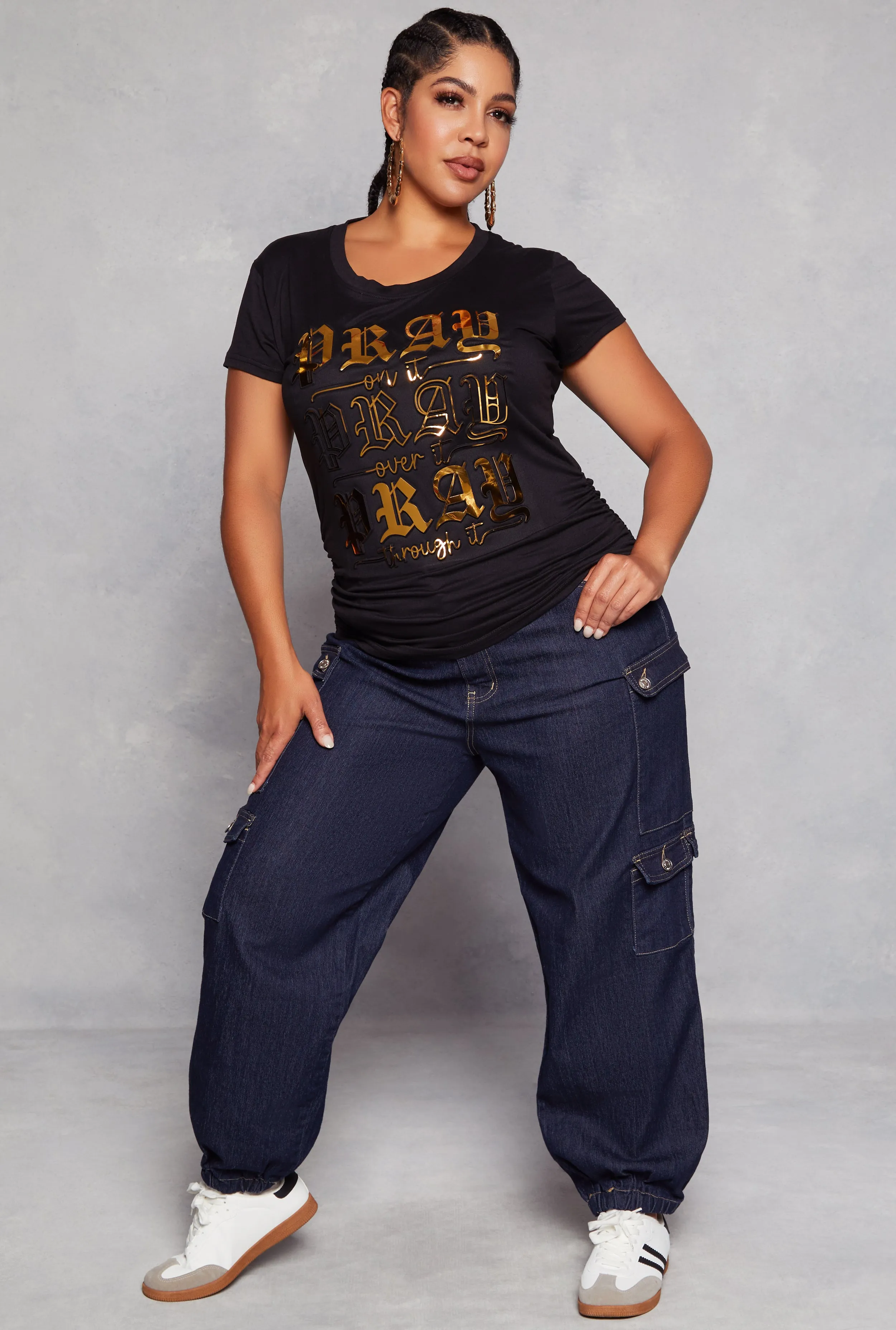 Plus Size Pray Foil Screen Embossed Graphic Tee sold by Rainbow product image thumbnail 2