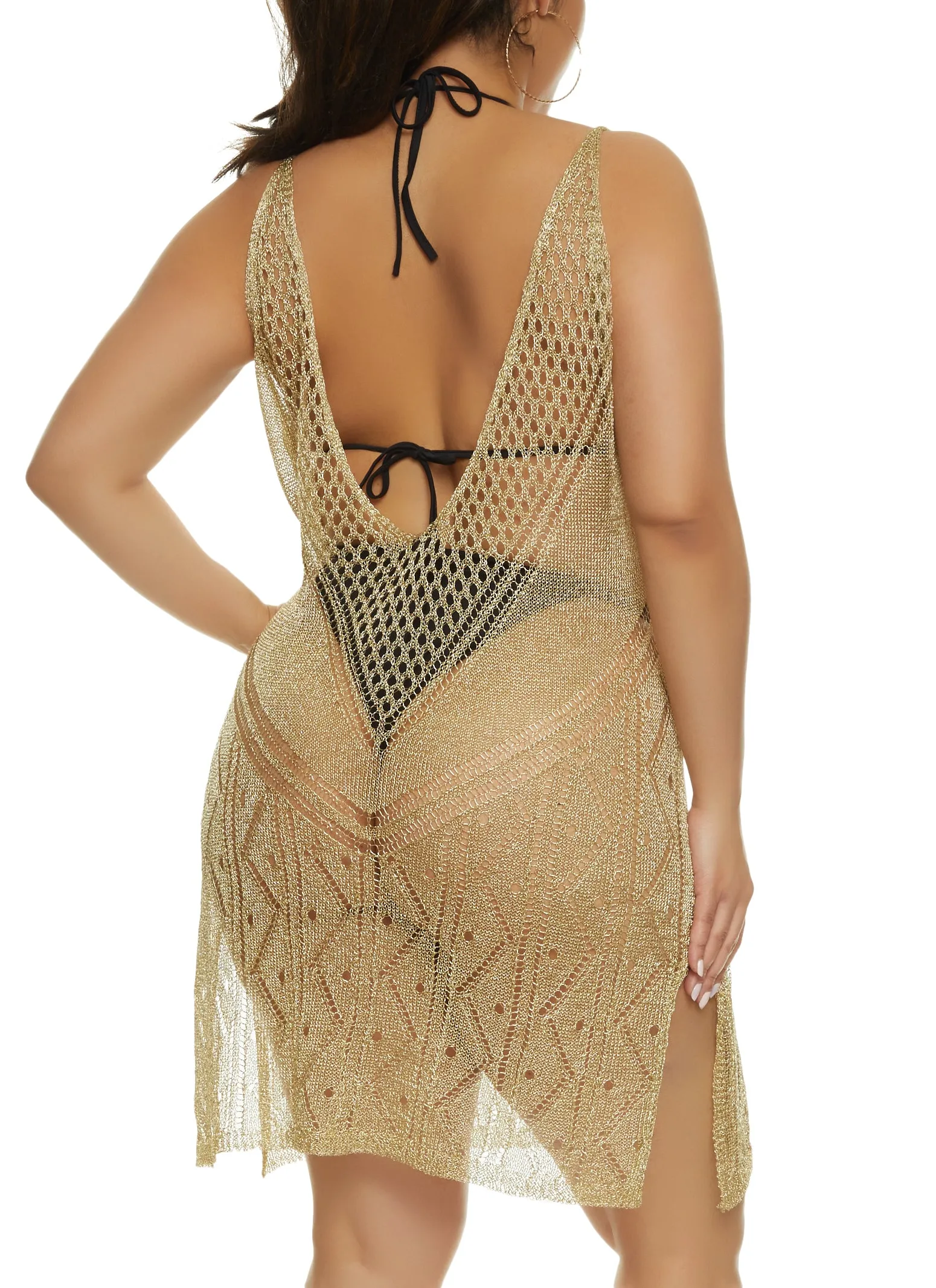 Plus Size Lurex Fishnet Detail Swim Cover Up Dress sold by Rainbow product image thumbnail 3
