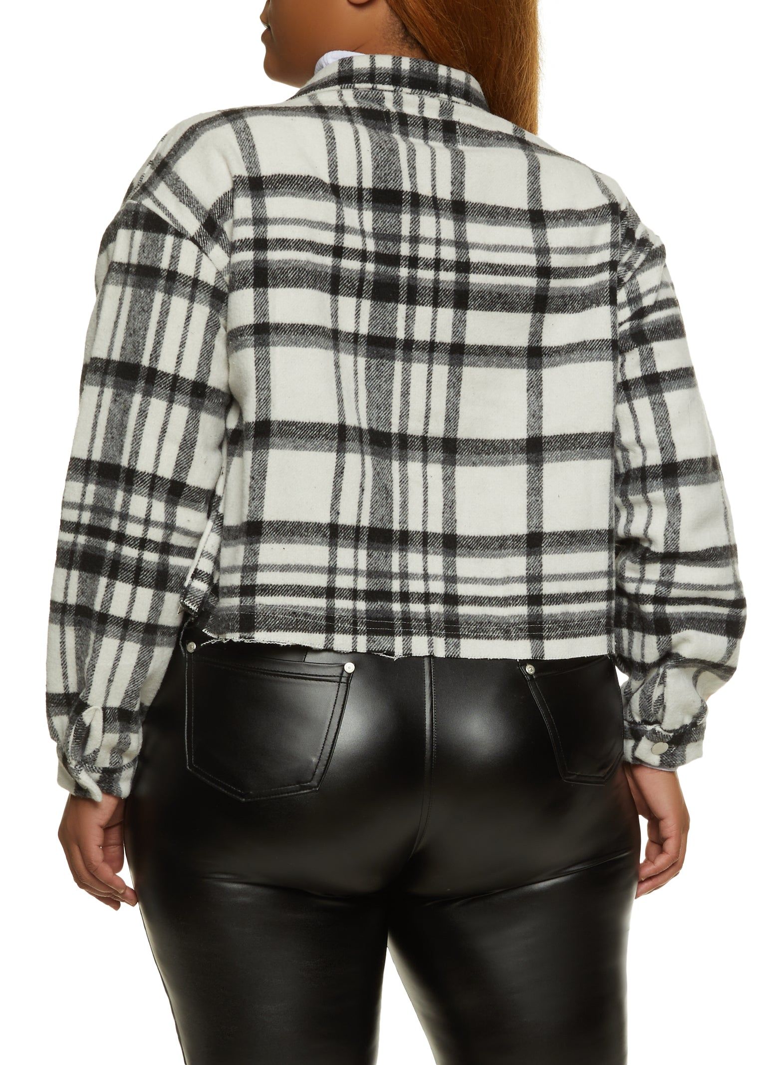 Plus Size Plaid Raw Hem Cropped Shacket sold by Rainbow product image thumbnail 3