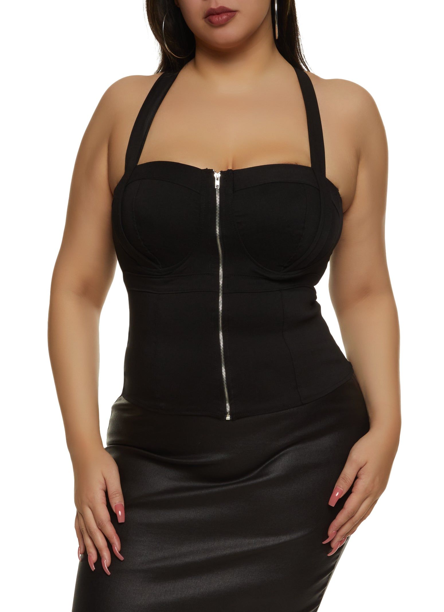 Plus Size Cut Out Racerback Zip Front Bustier Top sold by Rainbow