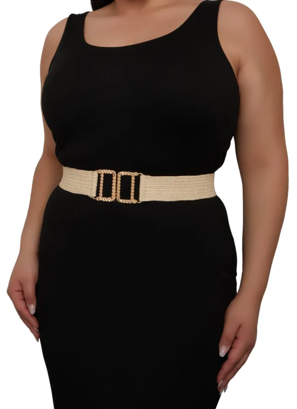 Plus Size Metal Buckle Stretch Straw Belt sold by Rainbow
