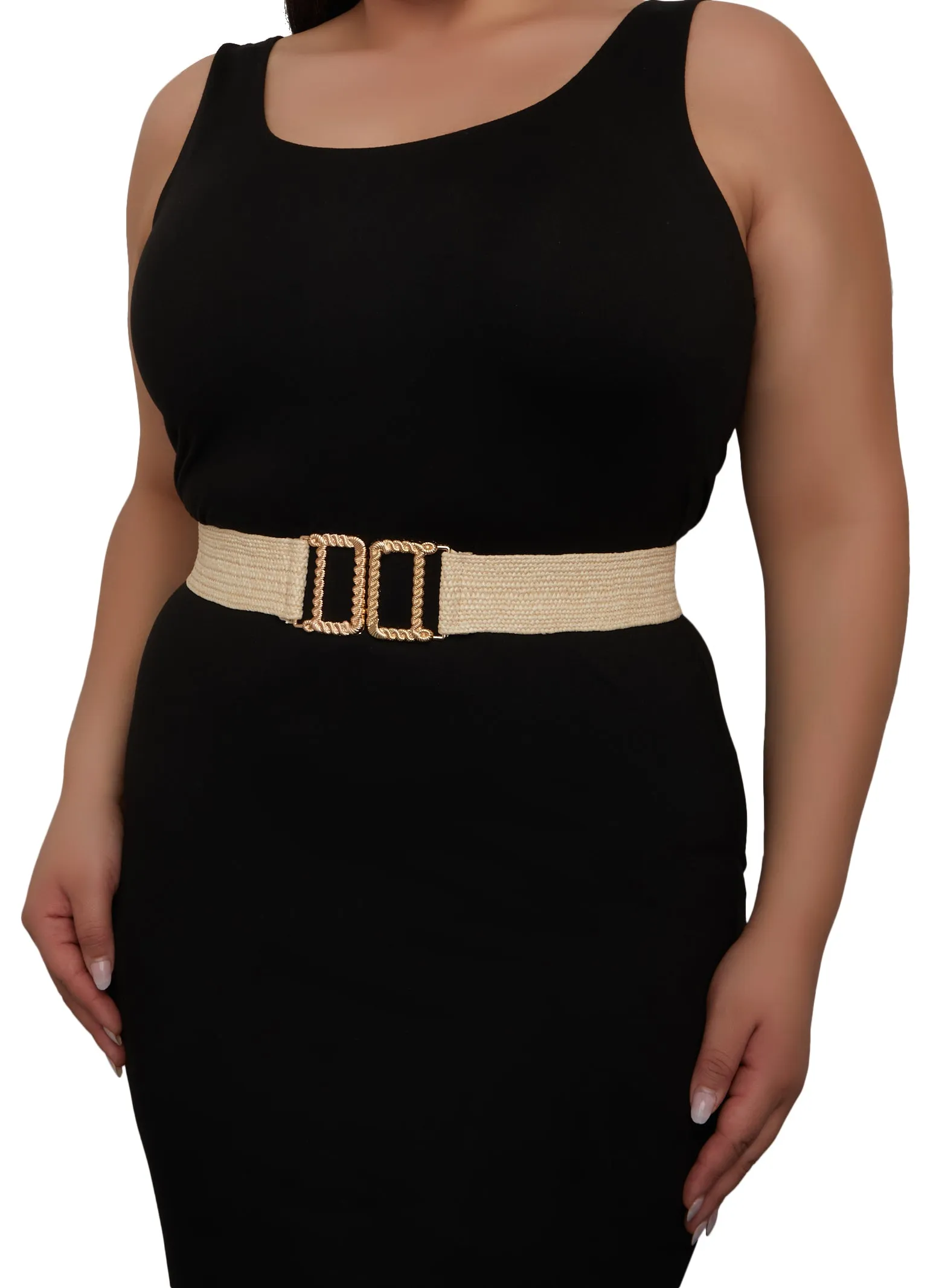 Plus Size Metal Buckle Stretch Straw Belt sold by Rainbow