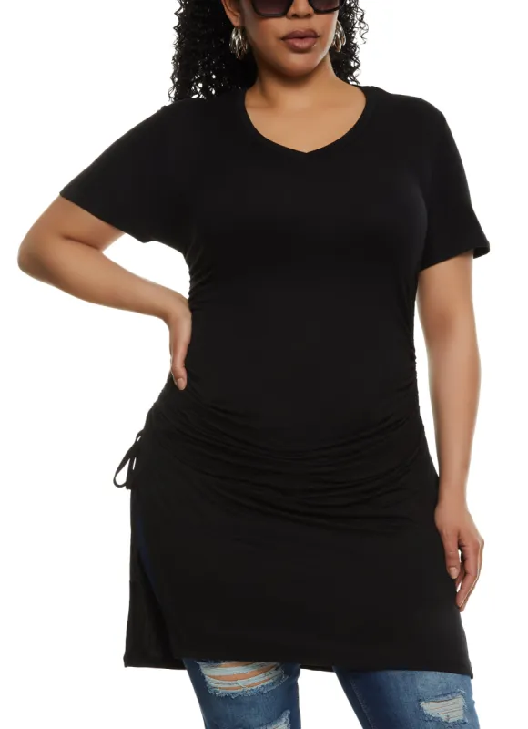 Plus Size Ruched Side V Neck Tunic Tee sold by Rainbow