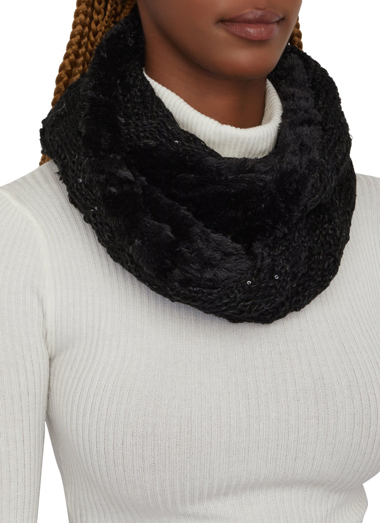 Faux Fur Lined Sequin Infinity Scarf sold by Rainbow