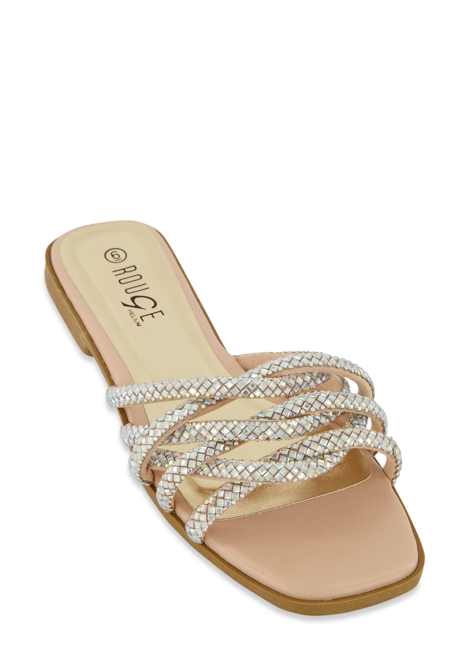 Woven Rhinestone Strappy Slide Sandals sold by Rainbow