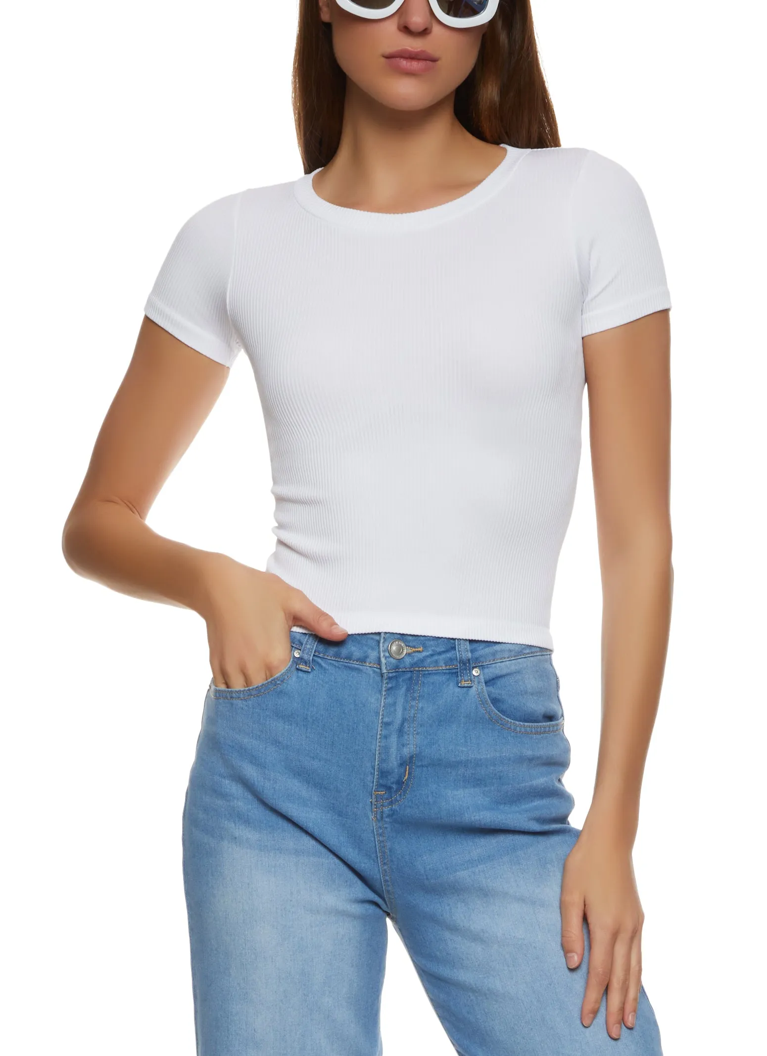 Basic Ribbed Crew Neck Seamless Tee sold by Rainbow