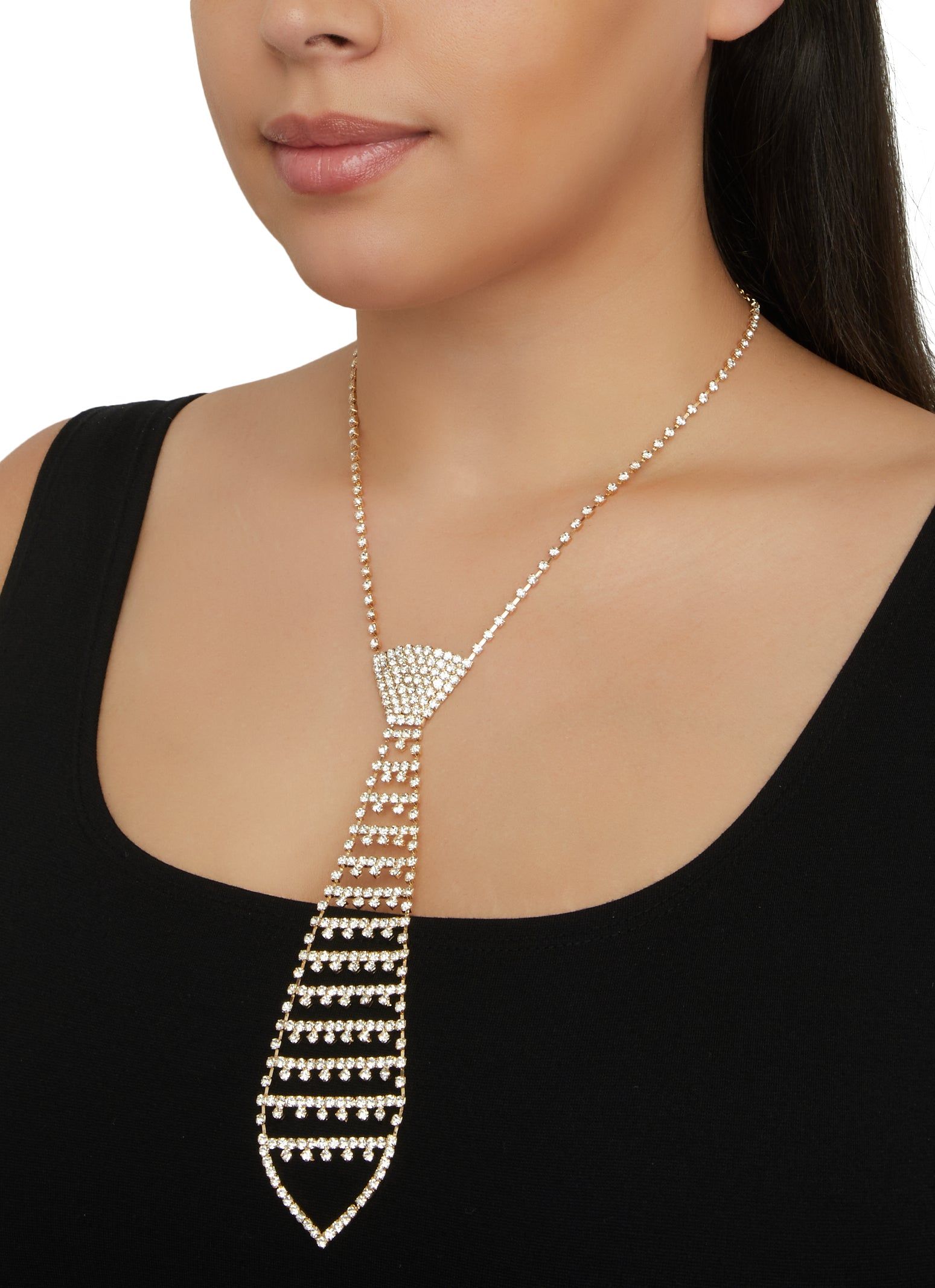 Rhinestone Neck Tie Necklace sold by Rainbow
