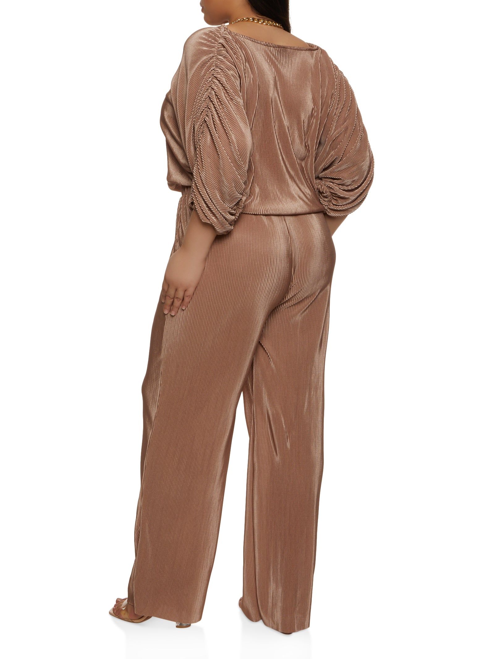 Plus Size Plisse Ruched Sleeve Blouse and Pants Set sold by Rainbow product image thumbnail 2