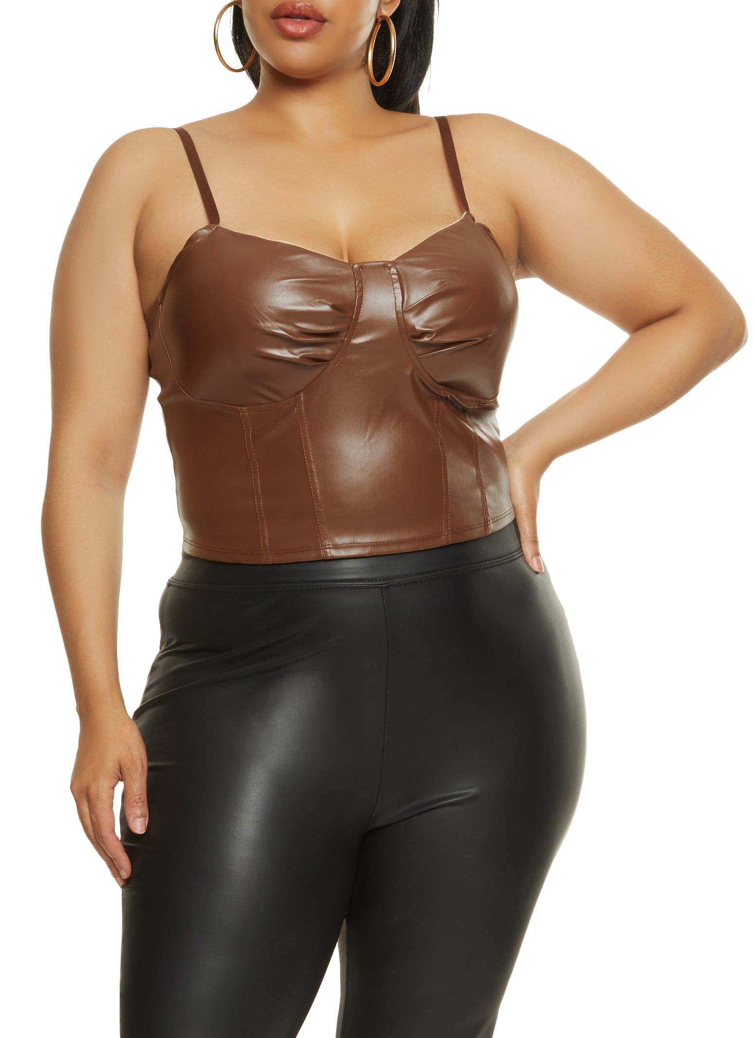 Plus Size Zip Back Faux Leather Bustier Top sold by Rainbow
