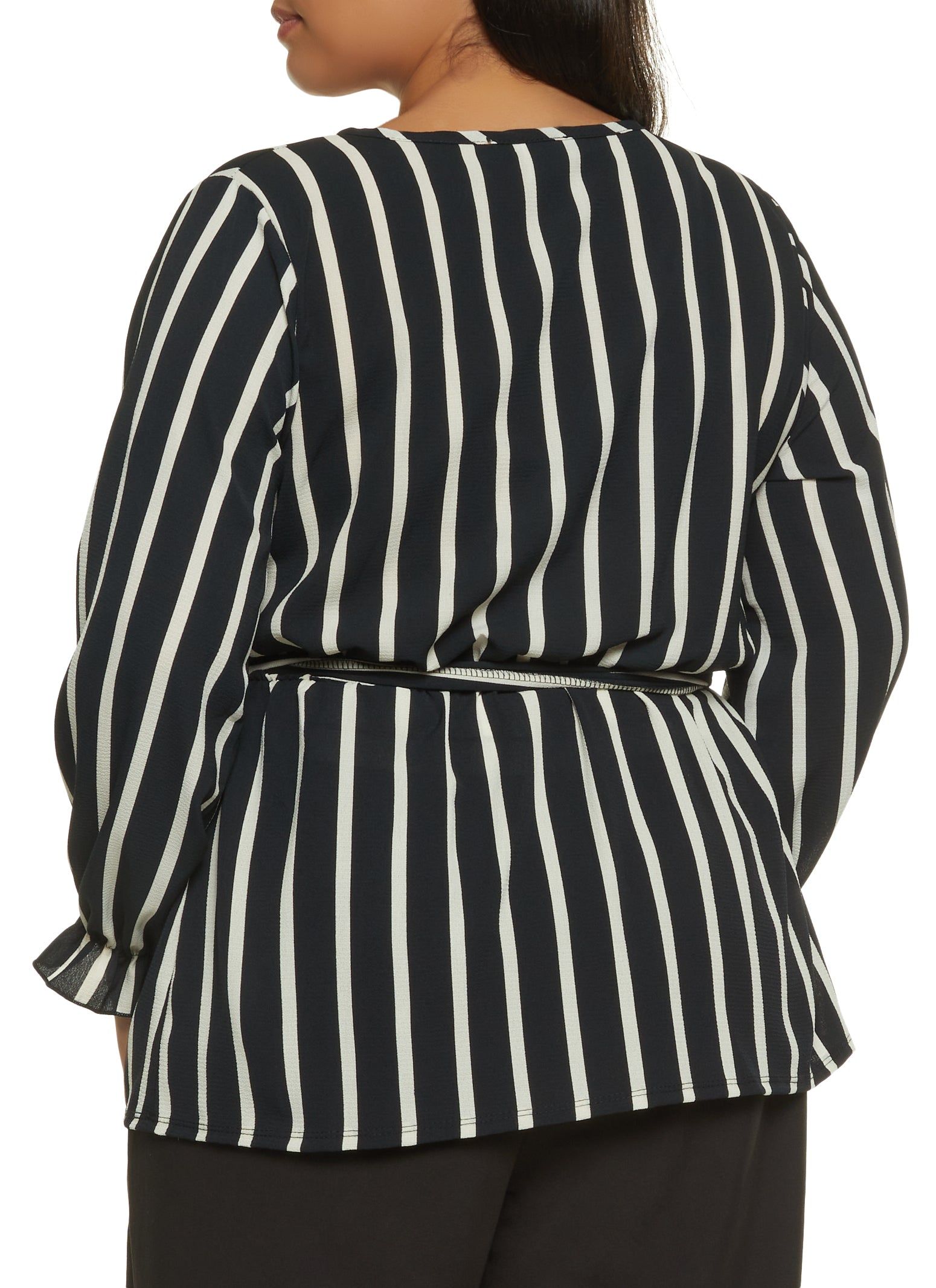Plus Size Striped Tie Waist Belted Wrap Top sold by Rainbow product image thumbnail 2