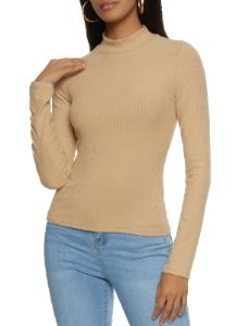 Ribbed Mock Neck Long Sleeve Top sold by Rainbow