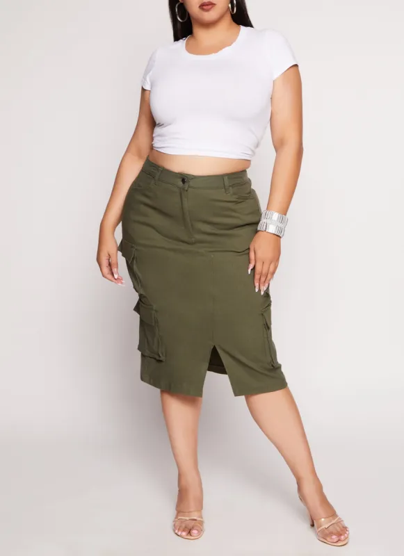Plus Size Hyper Stretch Slit Front Cargo Skirt sold by Rainbow