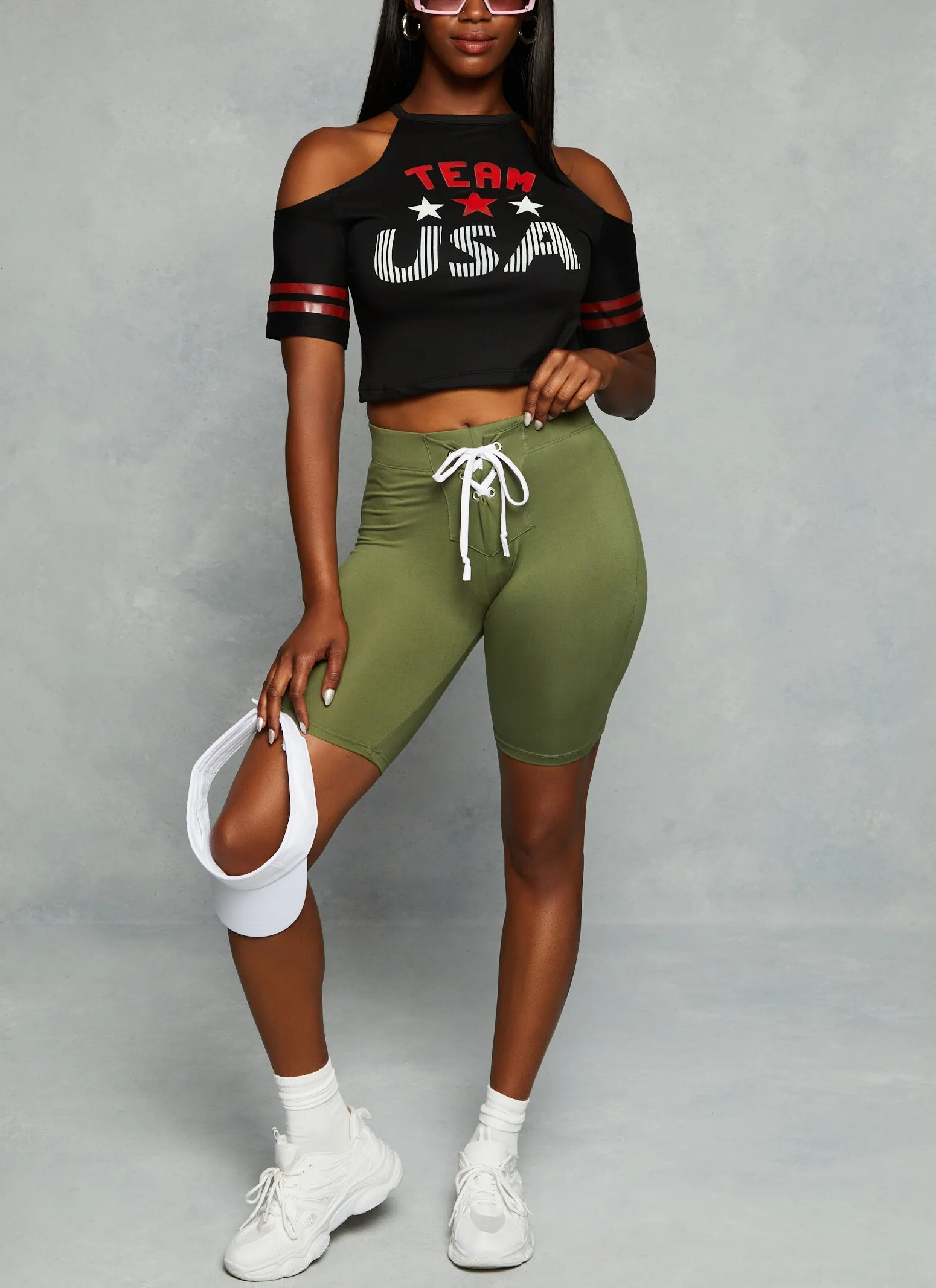 Team USA Cold Shoulder Crop Top sold by Rainbow product image thumbnail 2