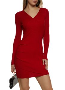 Long Sleeve V Neck Mini Dress sold by Rainbow