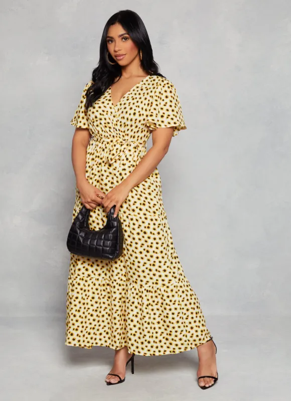 Sunflower Flutter Sleeve Maxi Sundress sold by Rainbow