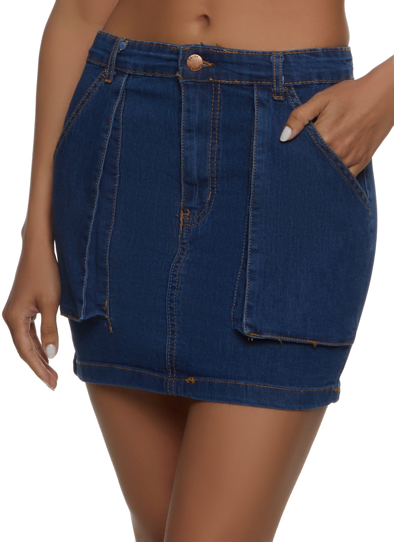 Dual Pocket Denim Mini Skirt sold by Rainbow