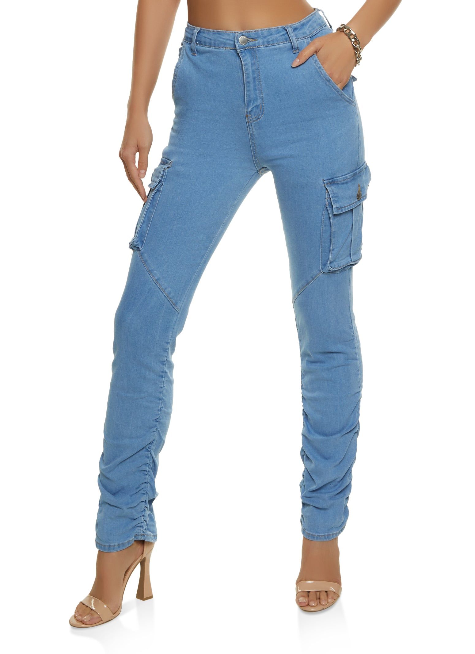 Cargo Pocket Ruched Skinny Jeans sold by Rainbow