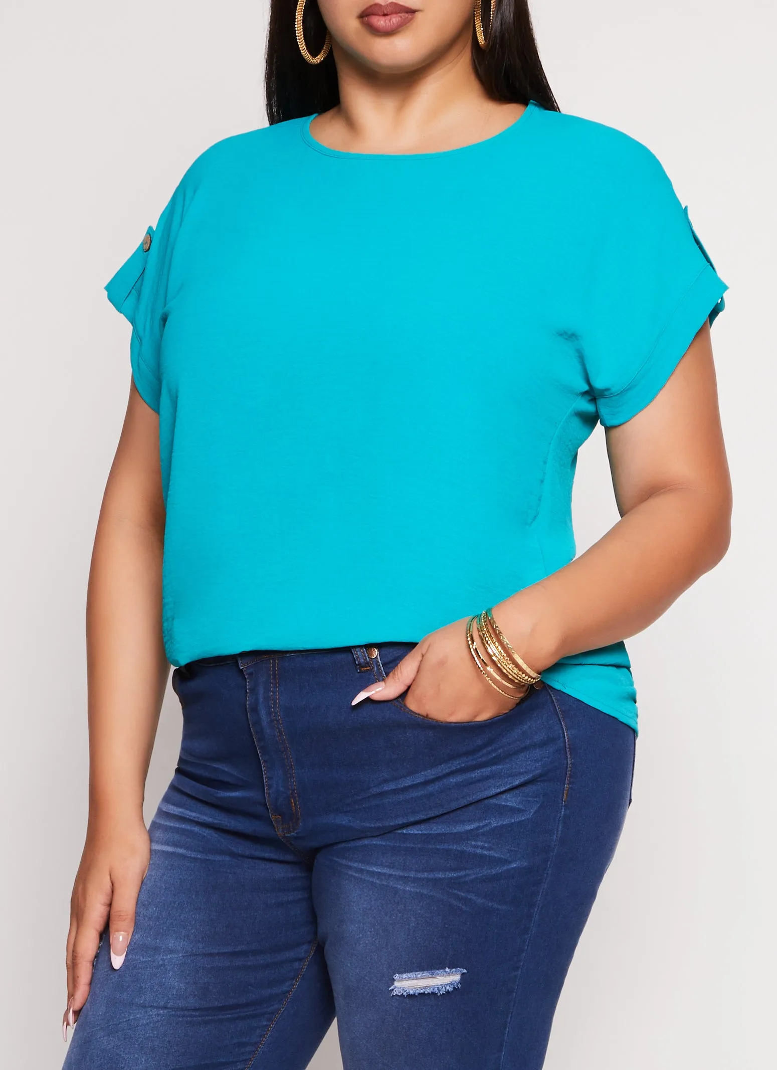 Plus Size Airy Tabbed Short Sleeve Top sold by Rainbow