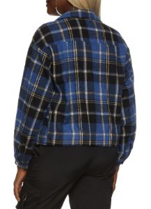 Plaid Button Front Pocket Detail Shacket sold by Rainbow