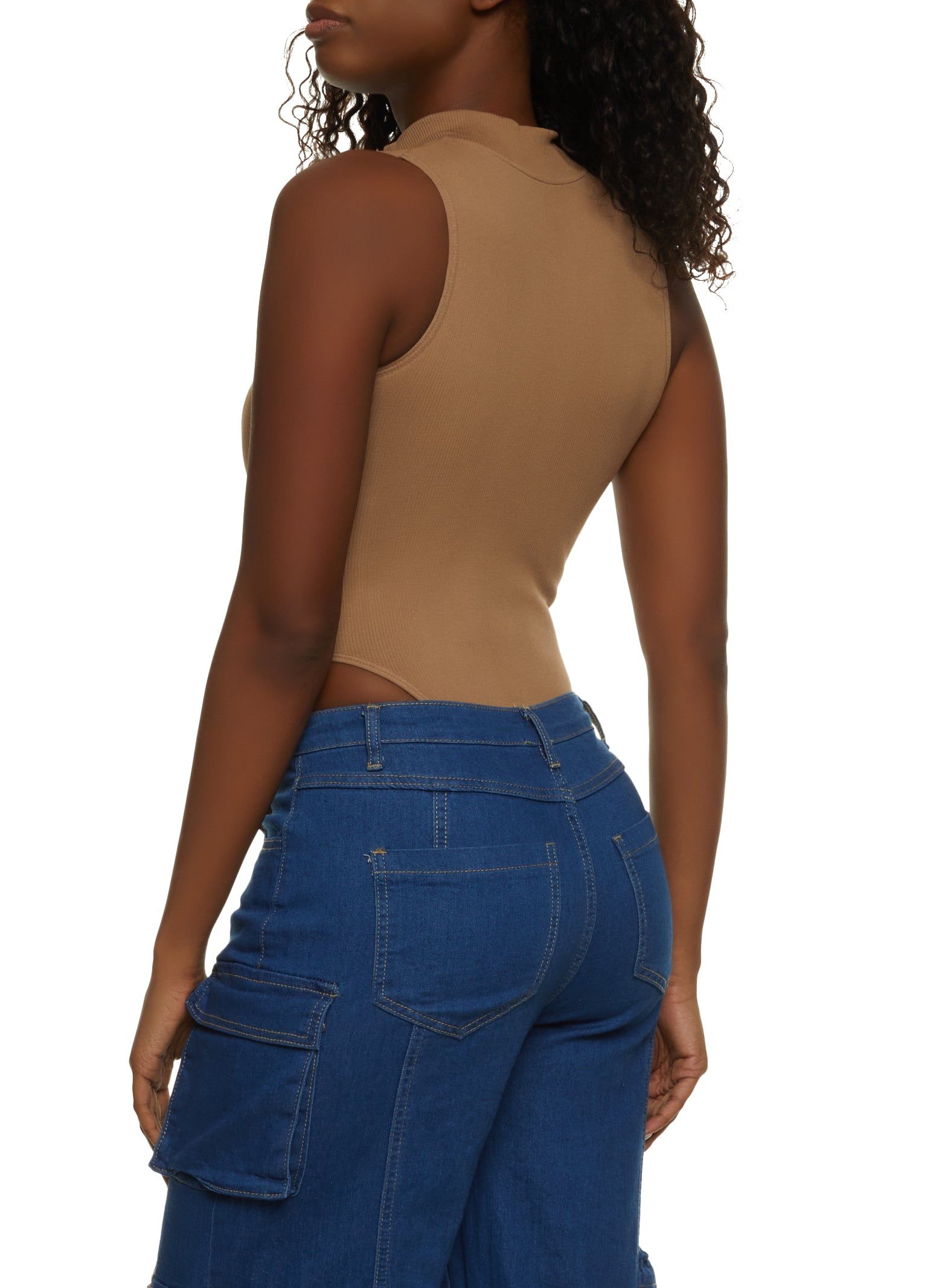 Ribbed Zip Neck Sleeveless High Cut Bodysuit sold by Rainbow product image thumbnail 2